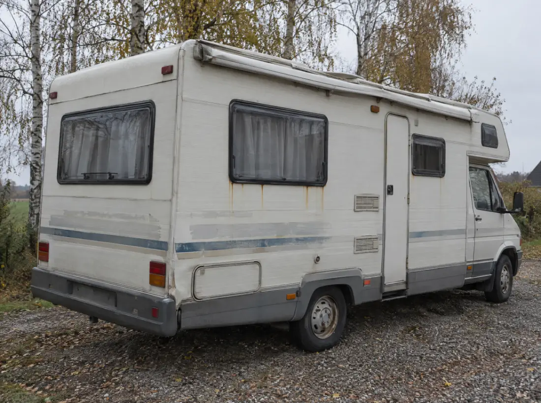Ældre autocamper med slid – vi køber i alle stande